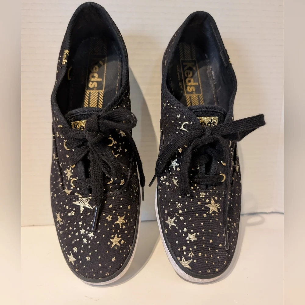 KEDS Celestial Sneakers‎ Black And Gold Stars Sz. 7.5